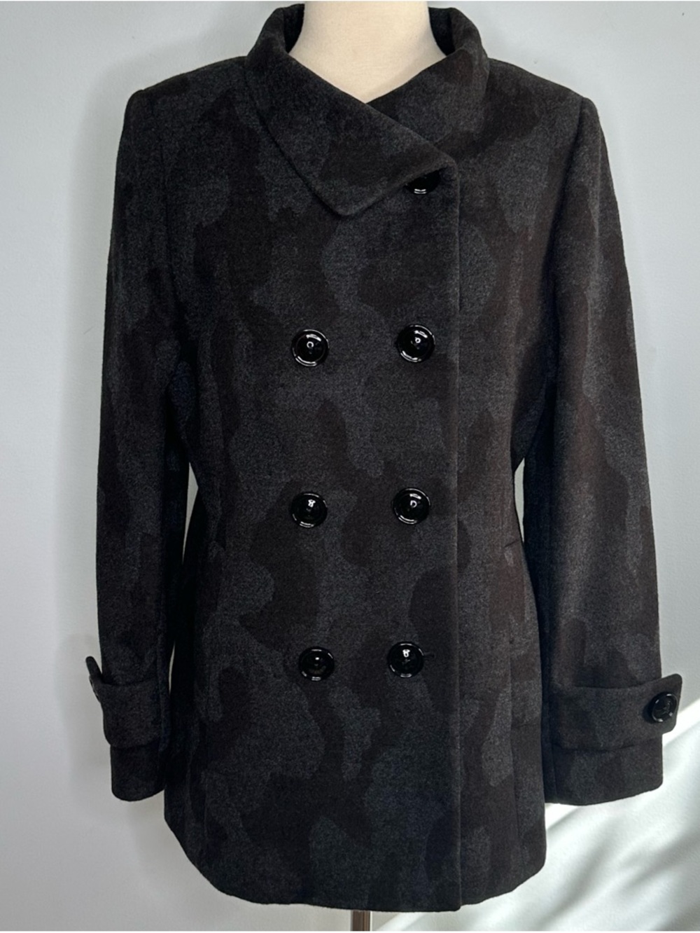 Cinzia Rocca Due Women’s 100% Virgin Wool Double Breasted Camo Peacoat Size 10